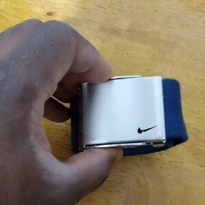 Nike Men's Belt with Silver Buckle and Blue Strap